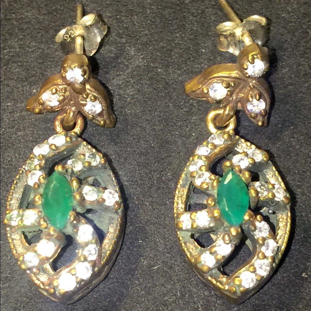 Very Unique Sterling Silver Emerald Earrings